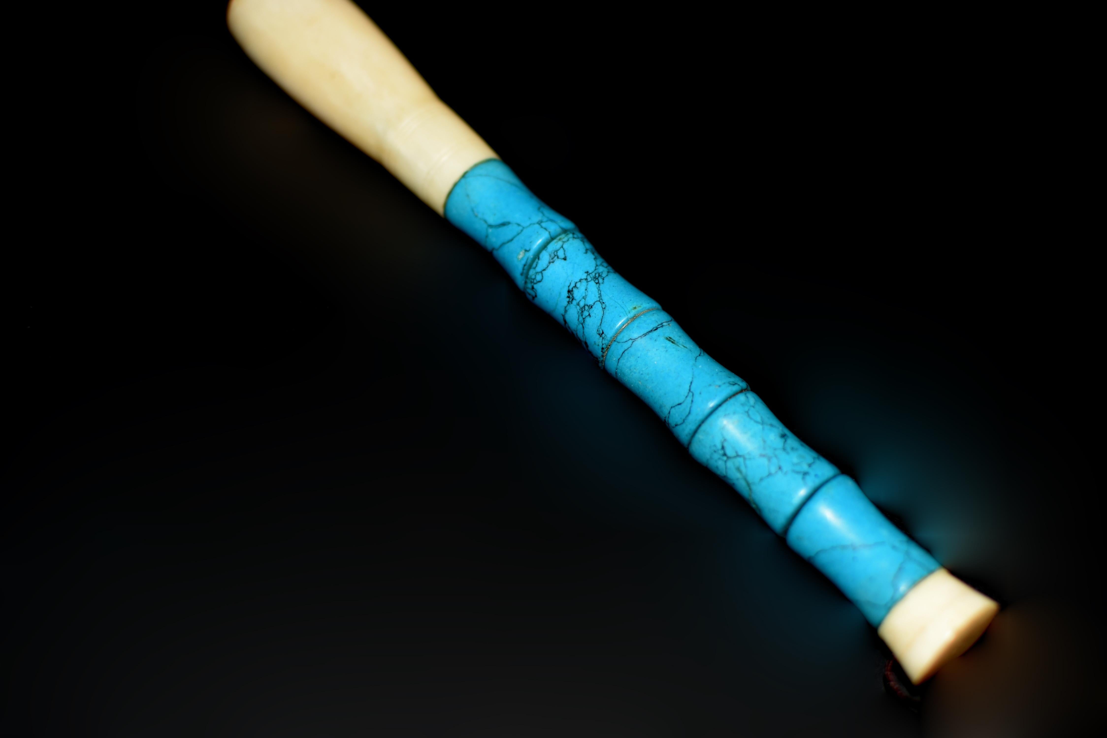 Stone Calligraphy Brush Faux Turquoise Black Horse Hair For Sale