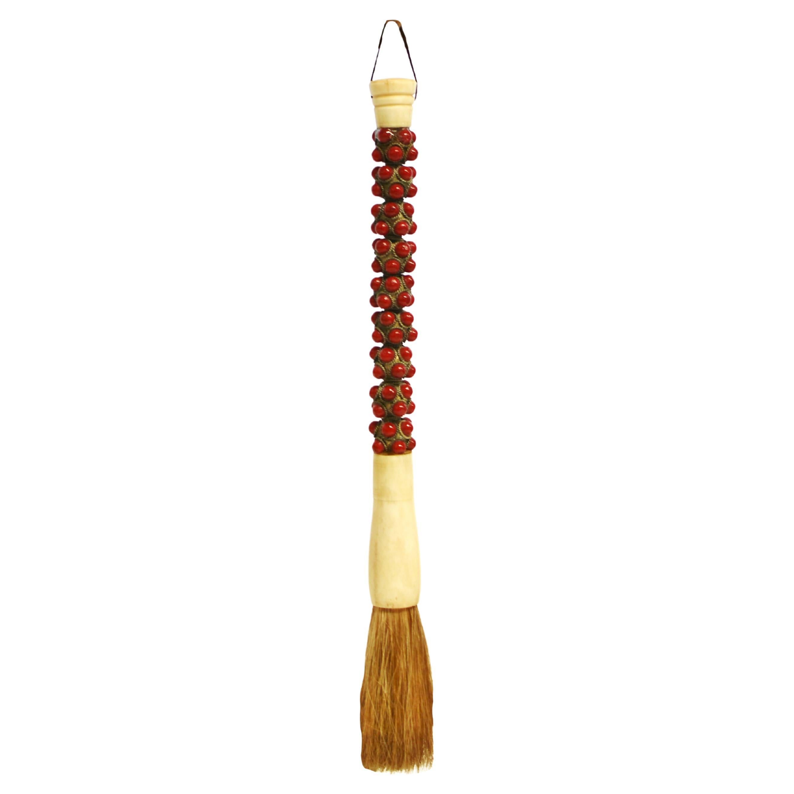 Calligraphy Brush Filigree Red Coral Faux