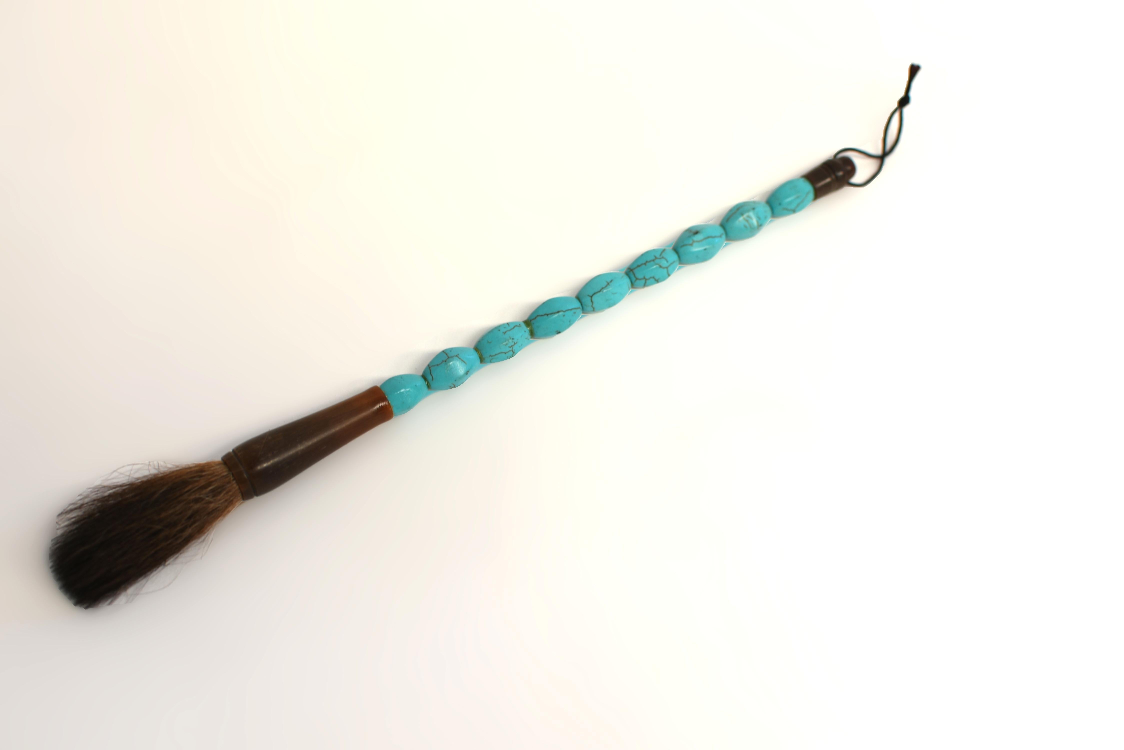 Hand-Crafted Calligraphy Brush Turquoise Horn For Sale