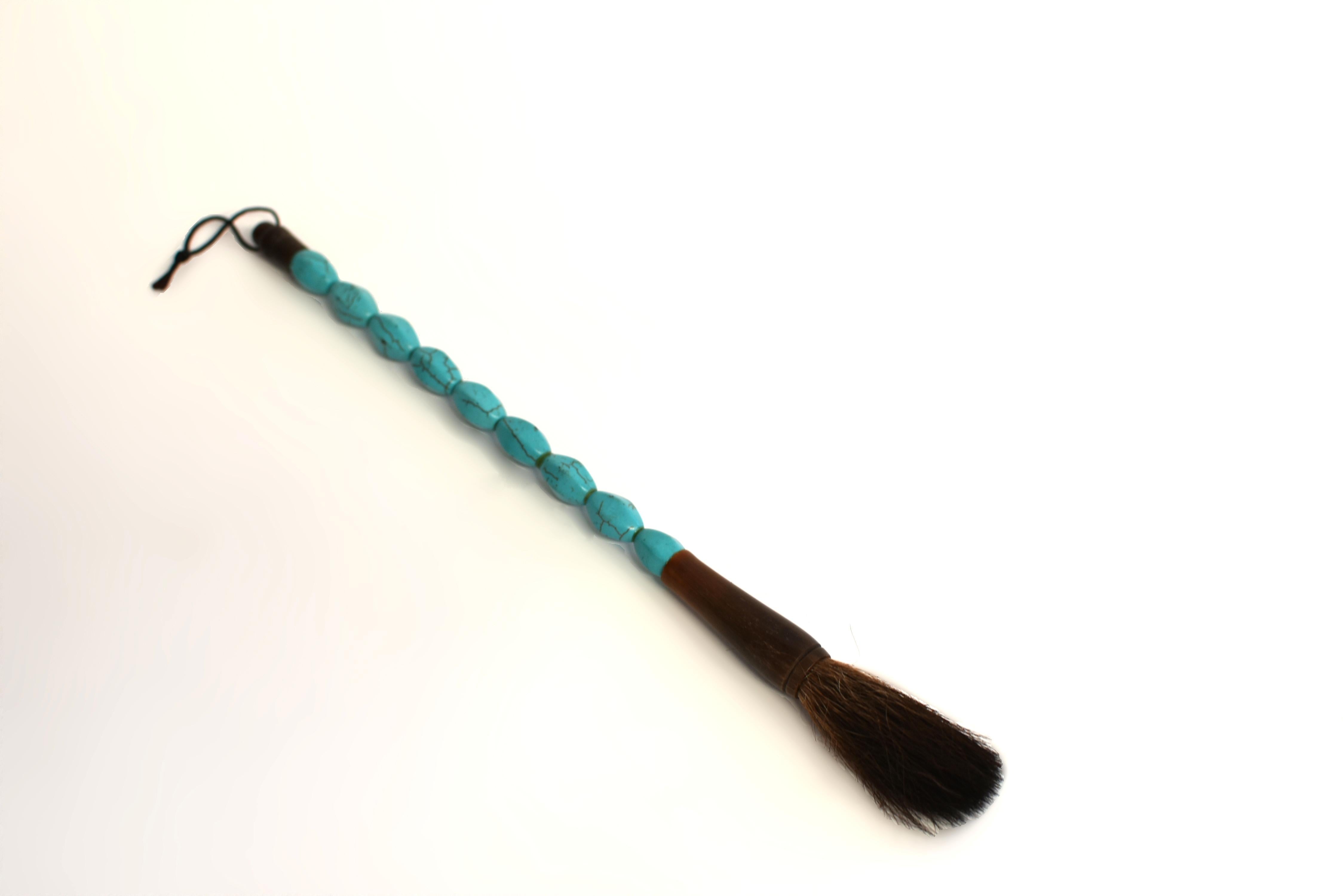 Calligraphy Brush Turquoise Horn In Excellent Condition For Sale In Somis, CA