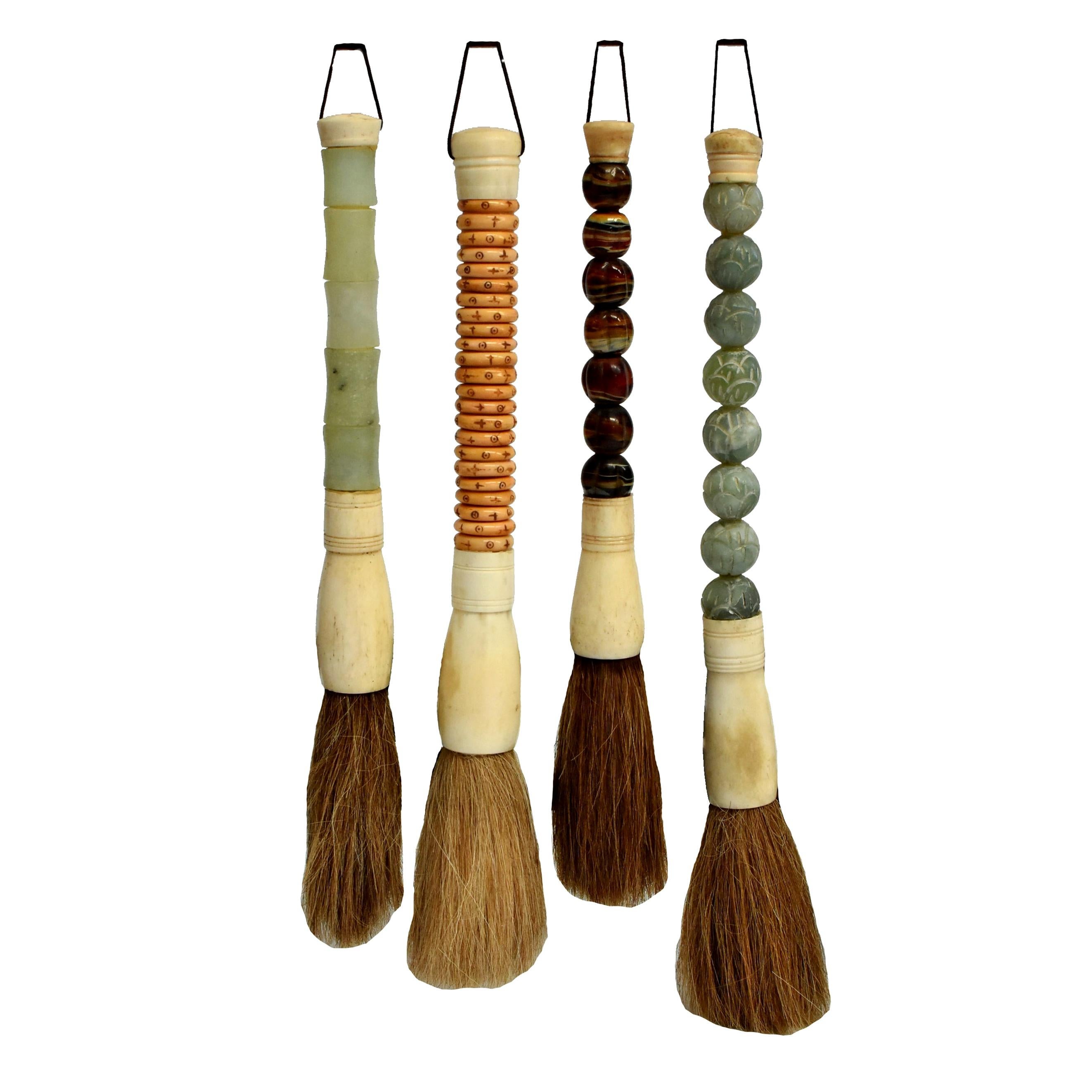 Calligraphy Brushes Set of 4, Serpentine and Bone