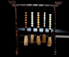 Calligraphy Brushes Set of 5, Marble and Jade Stone