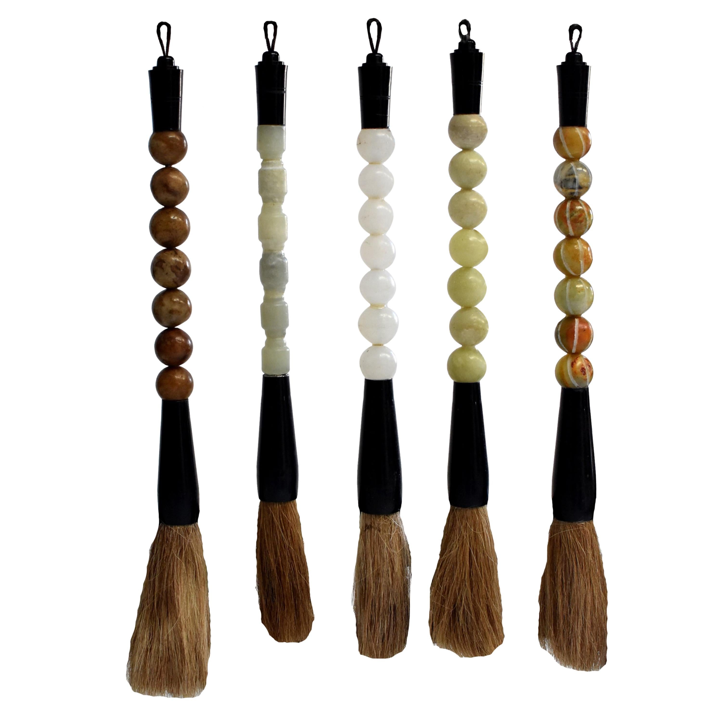 Calligraphy Brushes Set of 6, Antique Stone Beads For Sale at 1stdibs