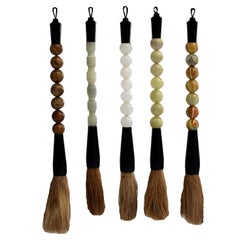 Calligraphy Brushes Set of 5, Marble and Jade Stone