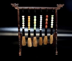 Calligraphy Brushes Set of 6, Antique Stone Beads