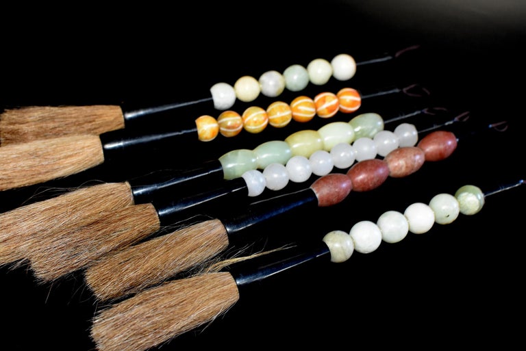 Calligraphy Brushes Set of 6, Antique Stone Beads at 1stDibs