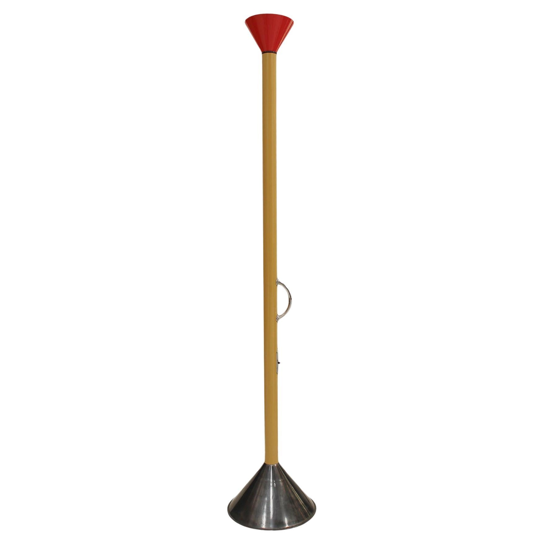 Callimaco Red and Yellow metallic Floor Lamp Designed by Ettore Sottsass