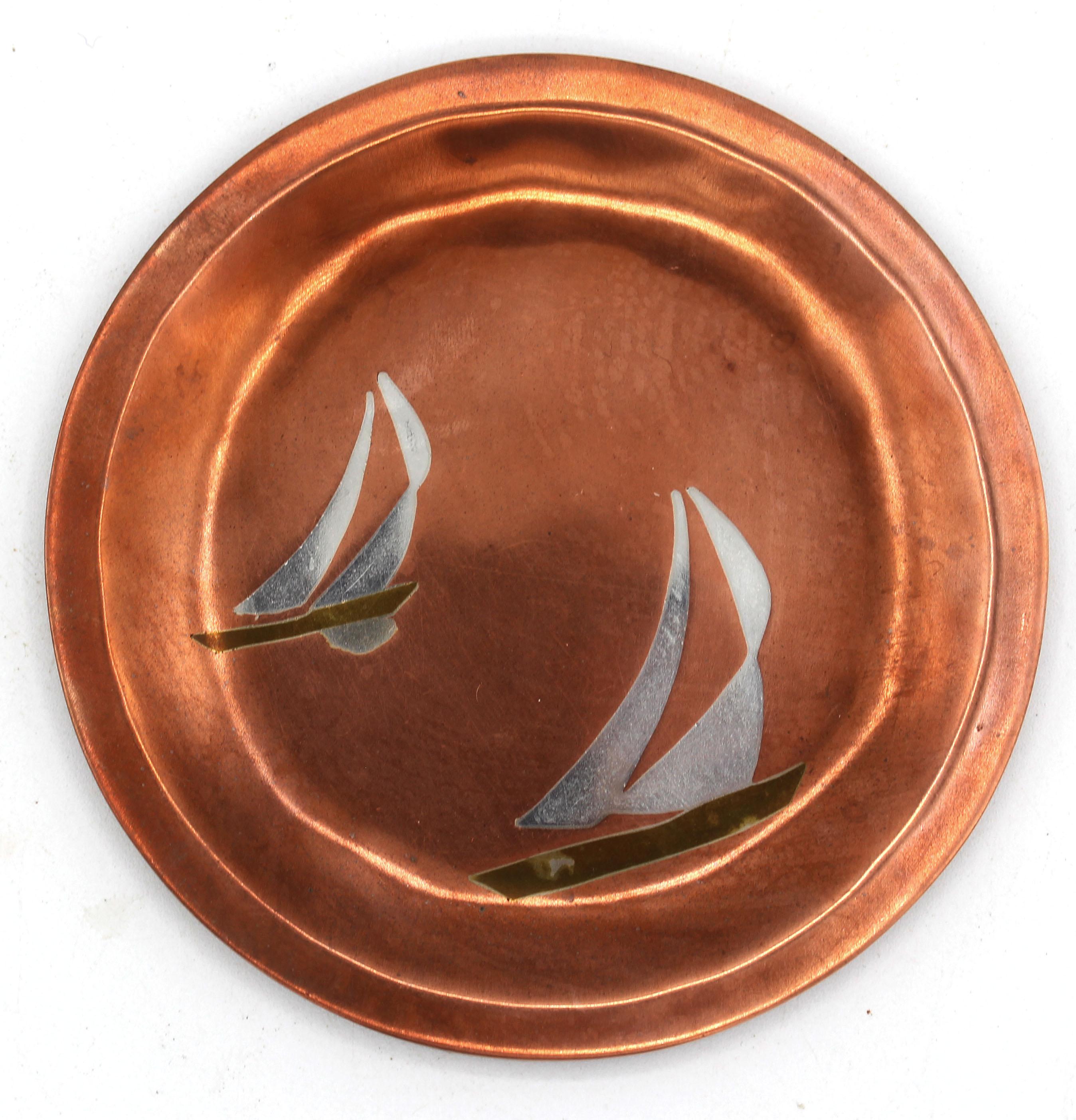 Mid-Century Modern Calling Card Tray Featuring Racing Yachts, circa 1950s by Los Costillo, Taxco For Sale