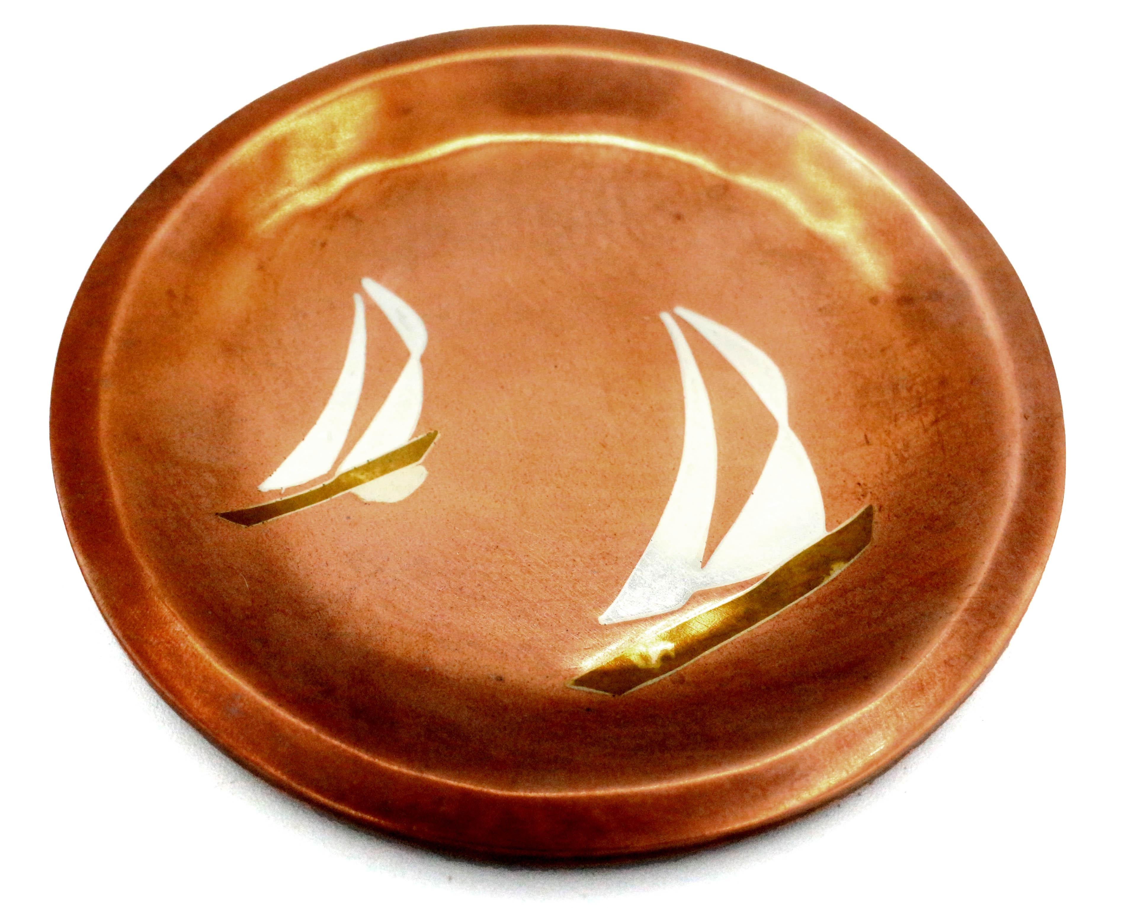 Mexican Calling Card Tray Featuring Racing Yachts, circa 1950s by Los Costillo, Taxco For Sale