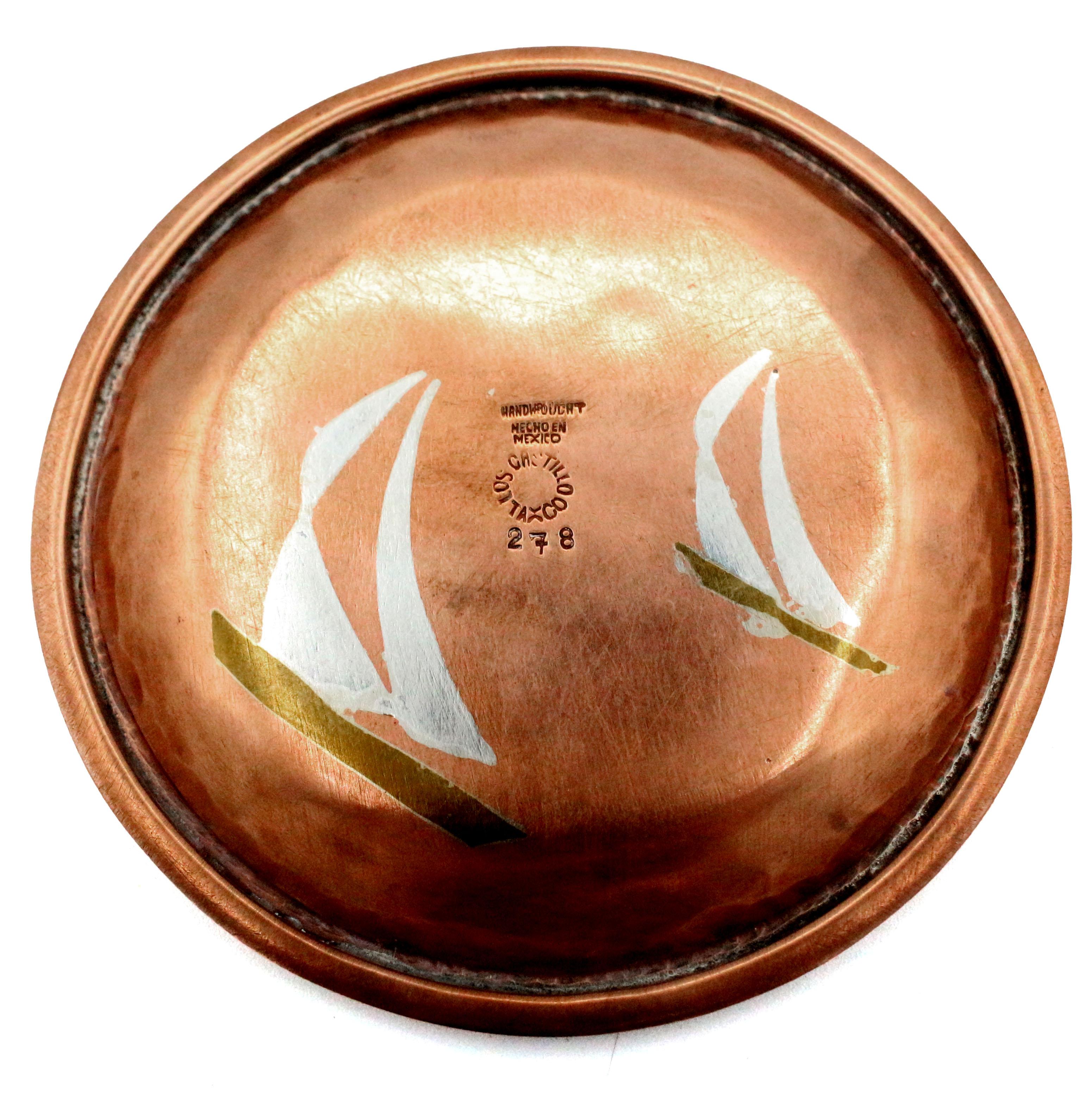 Hand-Crafted Calling Card Tray Featuring Racing Yachts, circa 1950s by Los Costillo, Taxco For Sale