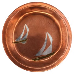 Retro Calling Card Tray Featuring Racing Yachts, circa 1950s by Los Costillo, Taxco