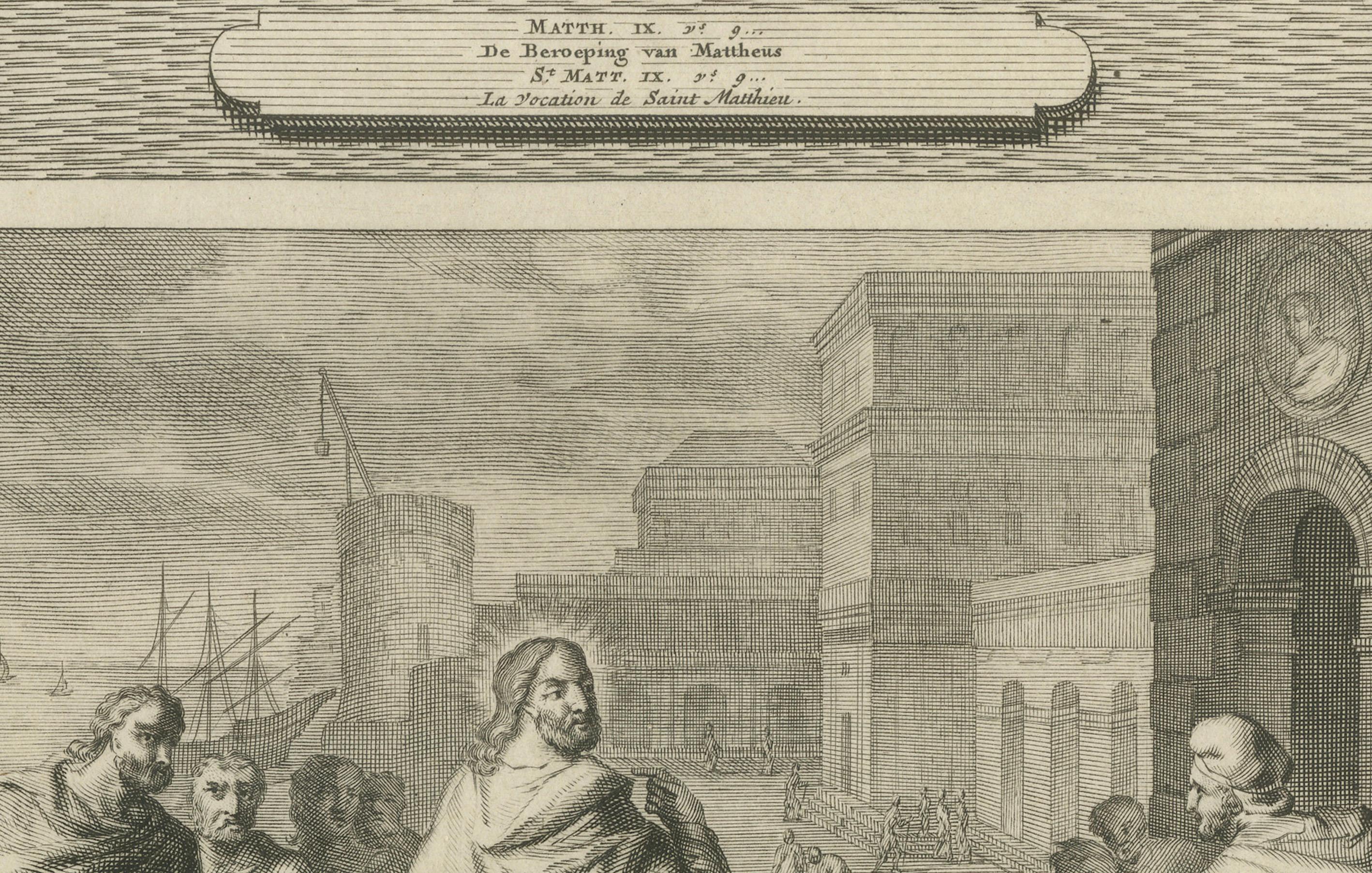 Die Berufung des Heiligen Matthäus und die Auferweckung des Sohnes der Witwe, Pieter Mortier, ca. 1700 (Graviert) im Angebot