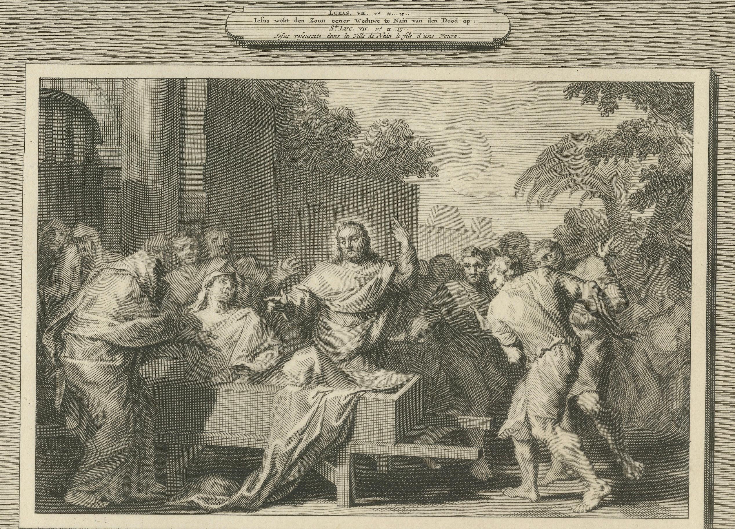Die Berufung des Heiligen Matthäus und die Auferweckung des Sohnes der Witwe, Pieter Mortier, ca. 1700 (Papier) im Angebot