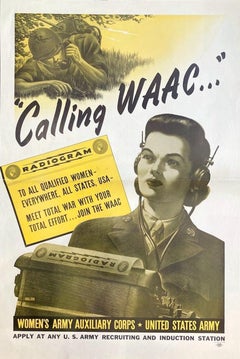 "Calling WAAC" Vintage WWII Women's Army Auxiliary Corps Recruitment Poster