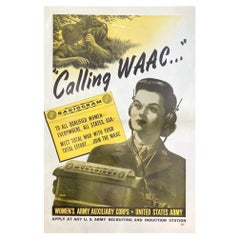 "Calling WAAC" Vintage WWII Women's Army Auxiliary Corps Recruitment Poster