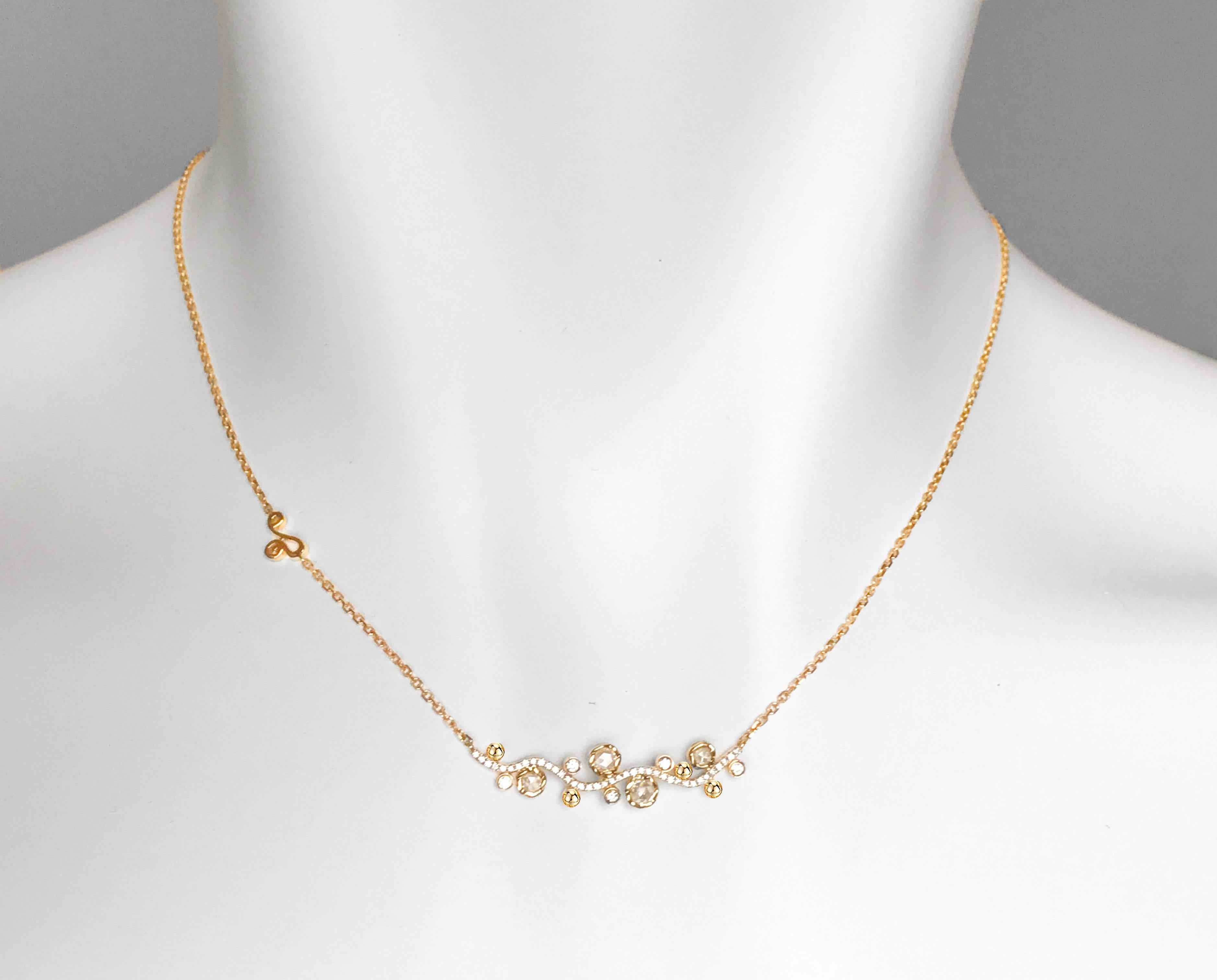 Calliope 18 Karat Gold Rose-Cut Diamond Floral Vine Pendant Necklace For Sale 3