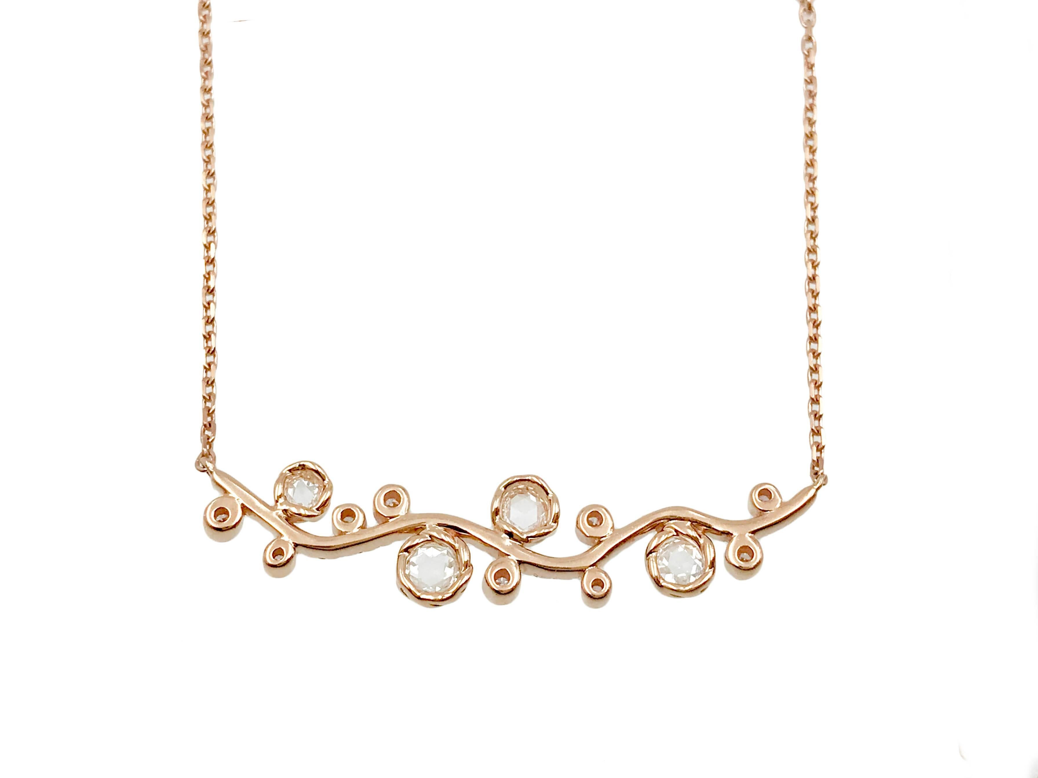Women's Calliope 18 Karat Gold Rose-Cut Diamond Floral Vine Pendant Necklace For Sale