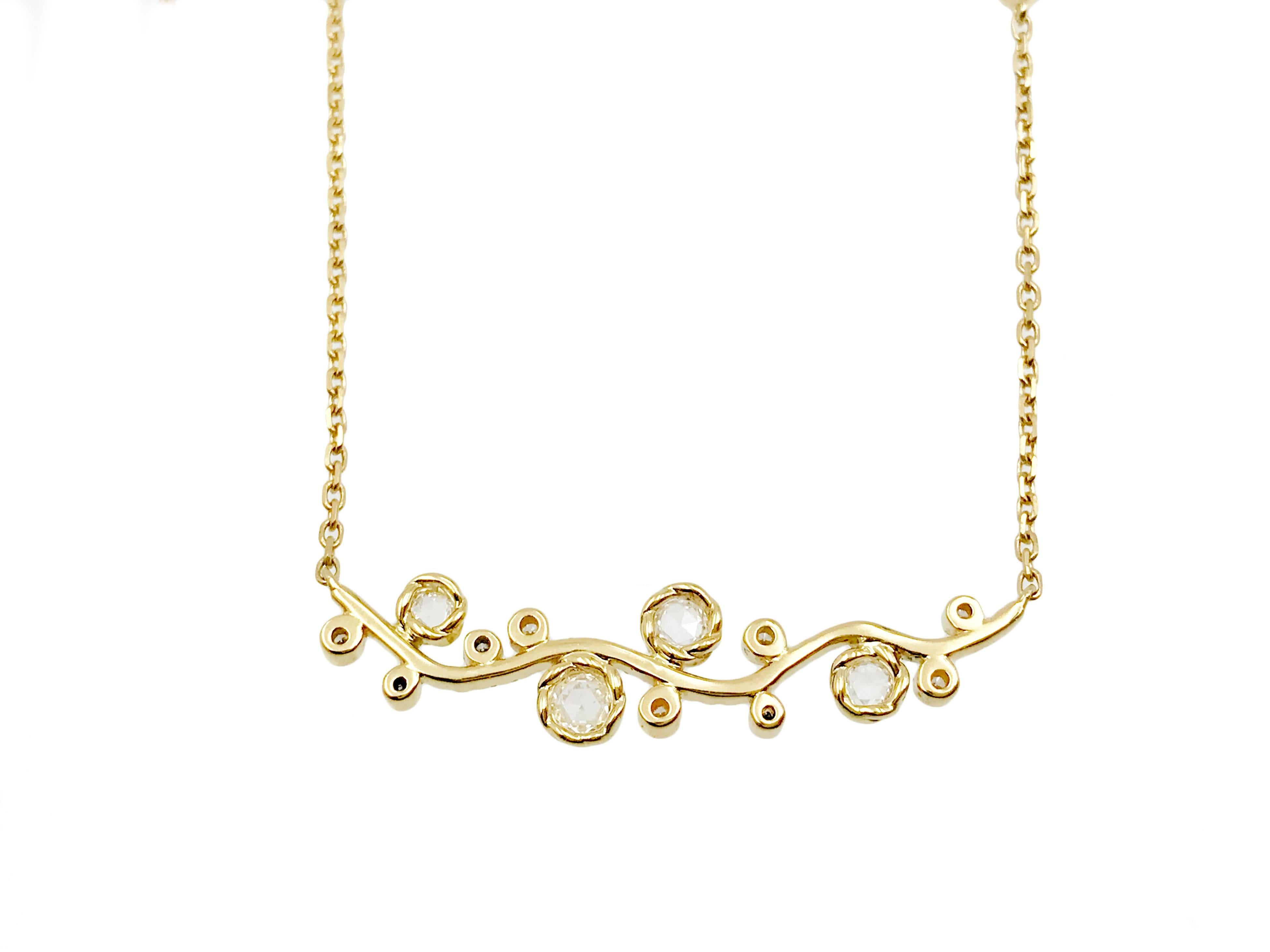 Calliope 18 Karat Gold Rose-Cut Diamond Floral Vine Pendant Necklace For Sale 1