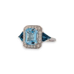 Calliope Blue Topaz Ring, 18K White Gold with 2.63ct Emerald Cut Blue Topaz