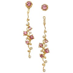 Calliope Pink Spinel and Diamond Twist Vine Detachable Earrings 18 Karat