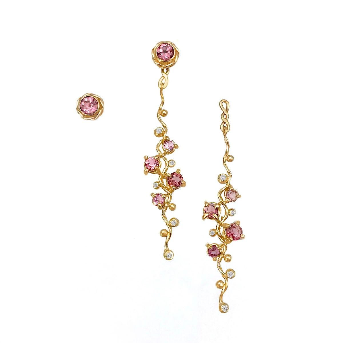 Calliope Pink Spinel and Diamond Twist Vine Detachable Earrings 18 Karat For Sale 6