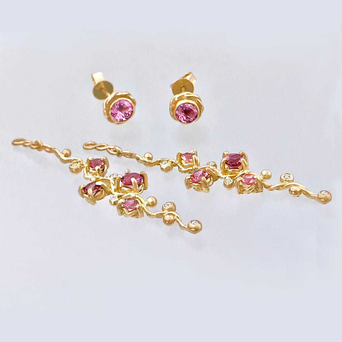 Contemporary Calliope Pink Spinel and Diamond Twist Vine Detachable Earrings 18 Karat For Sale