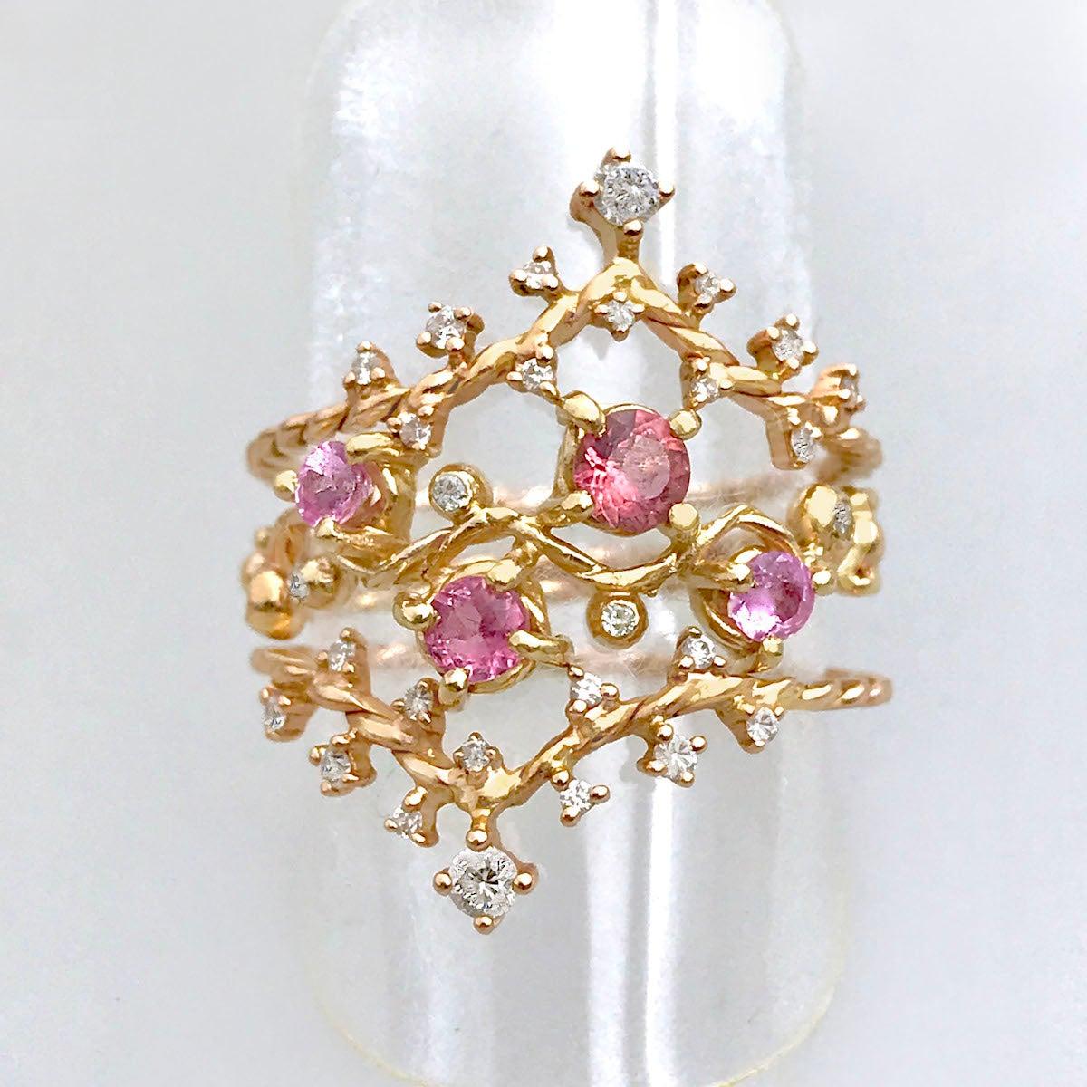 For Sale:  Calliope Pink Spinel and Diamond Twist Vine Half Ring 18 Karat 11