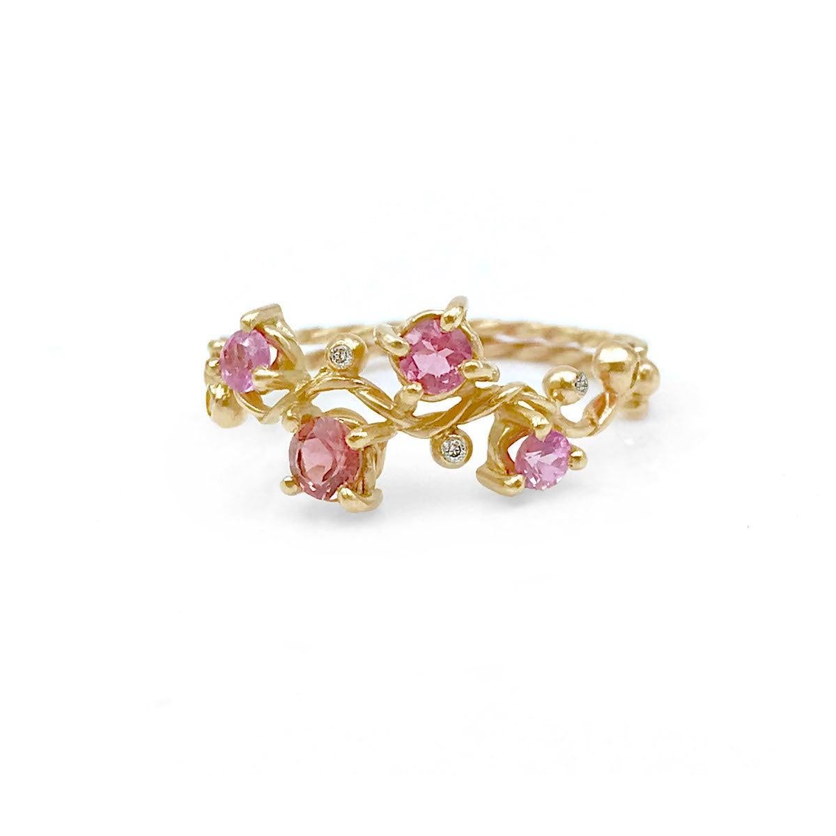 For Sale:  Calliope Pink Spinel and Diamond Twist Vine Half Ring 18 Karat 3