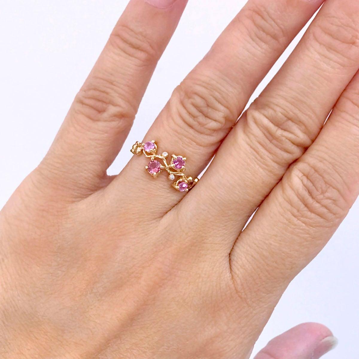 For Sale:  Calliope Pink Spinel and Diamond Twist Vine Half Ring 18 Karat 6