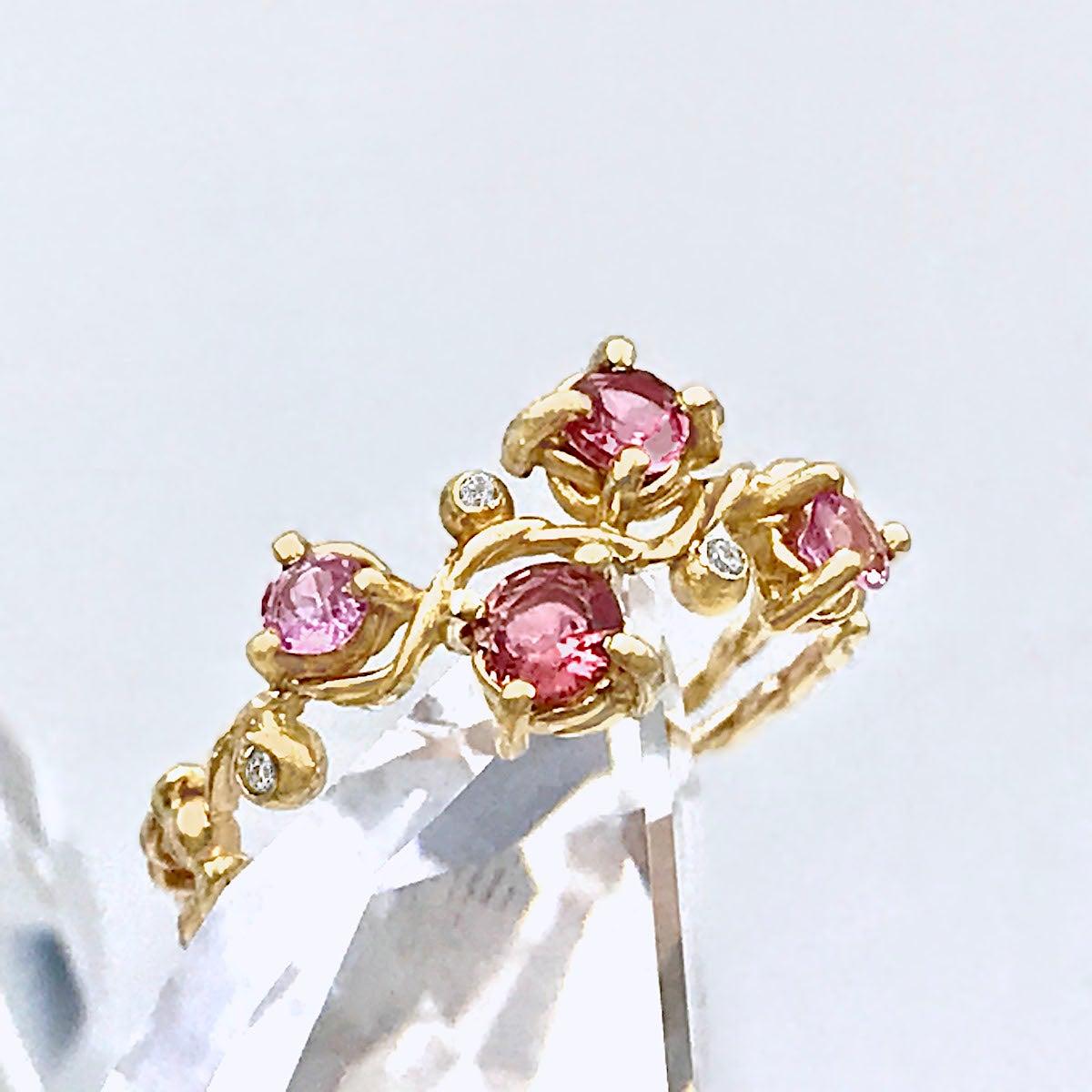 For Sale:  Calliope Pink Spinel and Diamond Twist Vine Half Ring 18 Karat 7