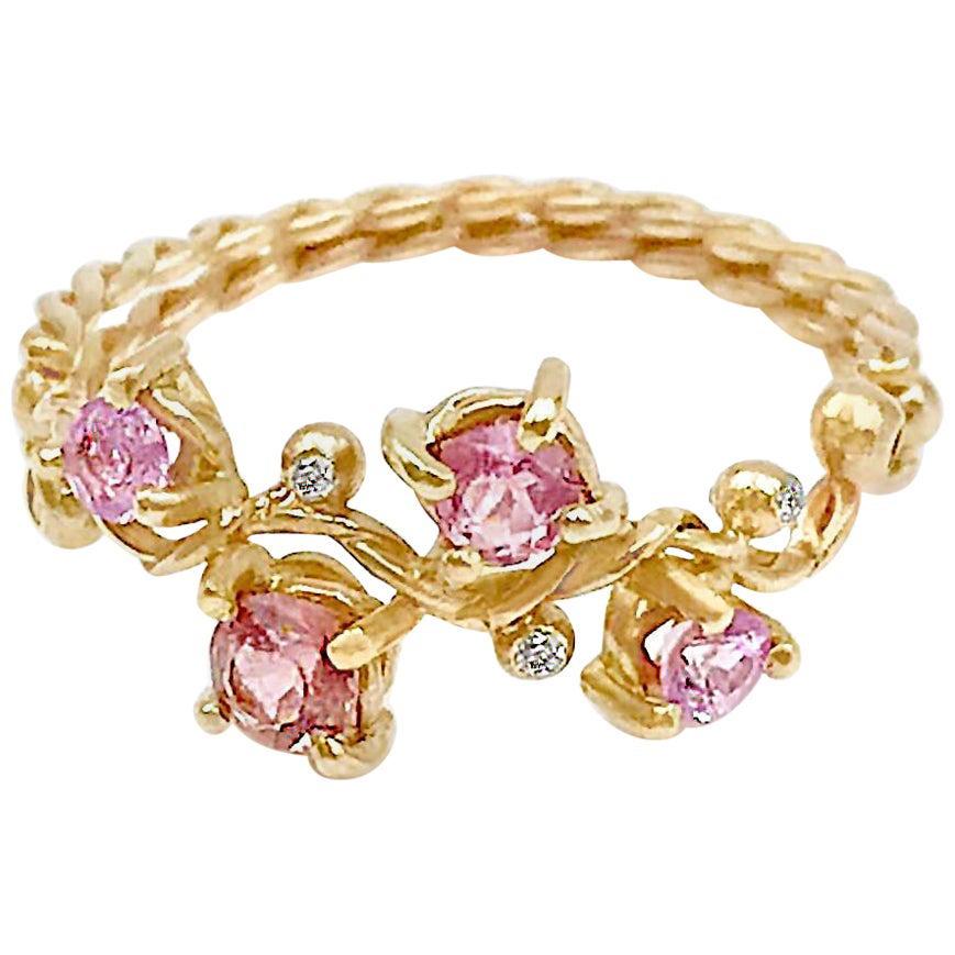 For Sale:  Calliope Pink Spinel and Diamond Twist Vine Half Ring 18 Karat