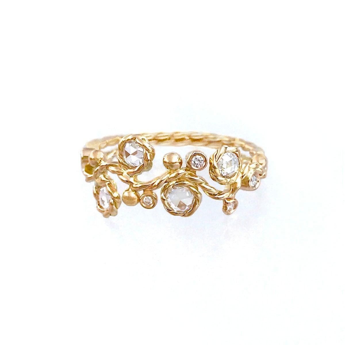 For Sale:  Calliope Rose Cut Diamond Four Stone Twist Vine Half Ring 18 Karat 11