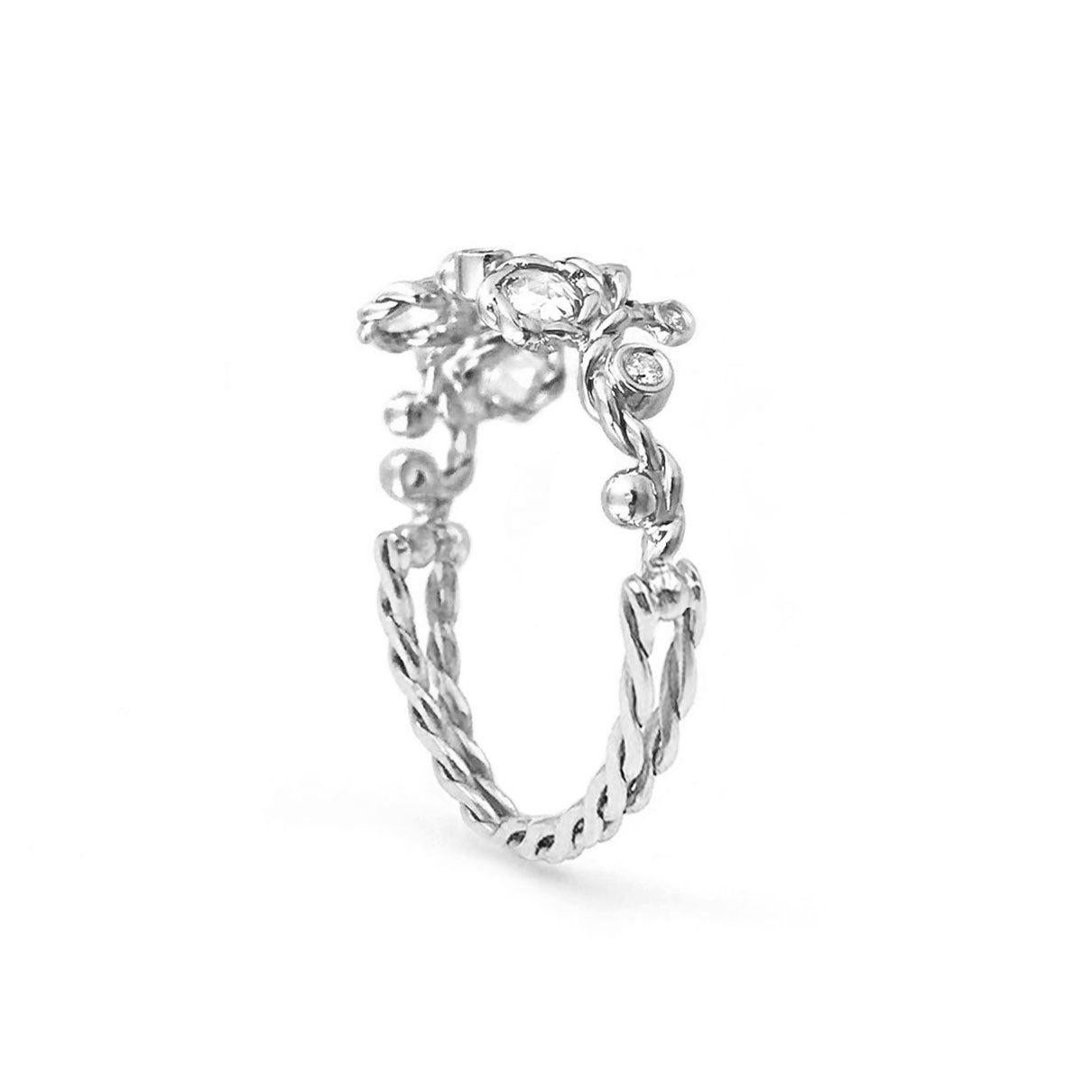 For Sale:  Calliope Rose Cut Diamond Four Stone Twist Vine Half Ring 18 Karat 17