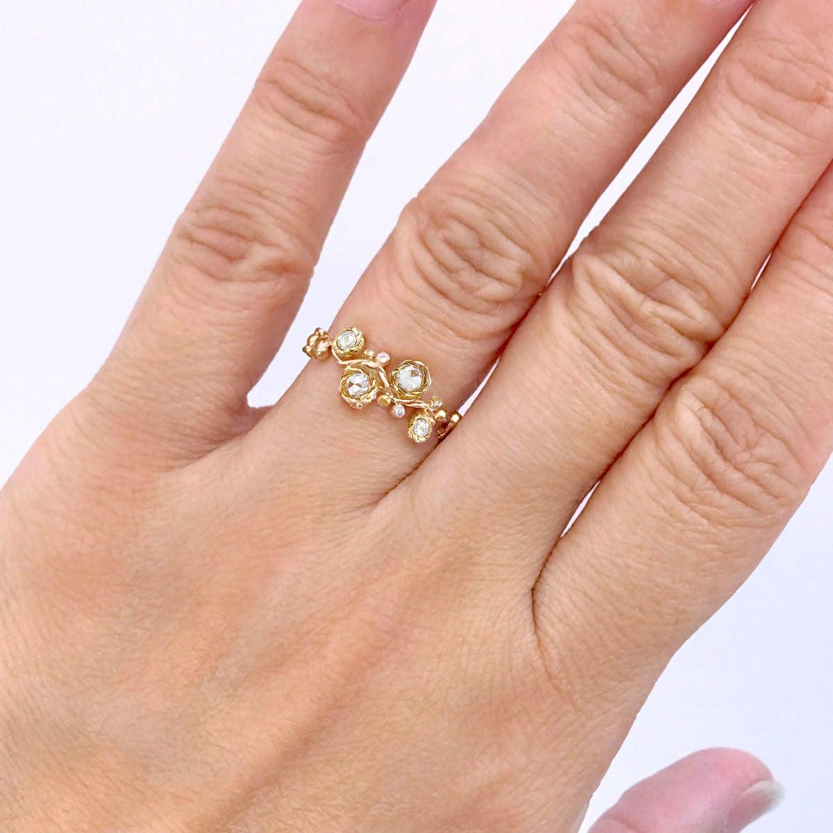 For Sale:  Calliope Rose Cut Diamond Four Stone Twist Vine Half Ring 18 Karat 3