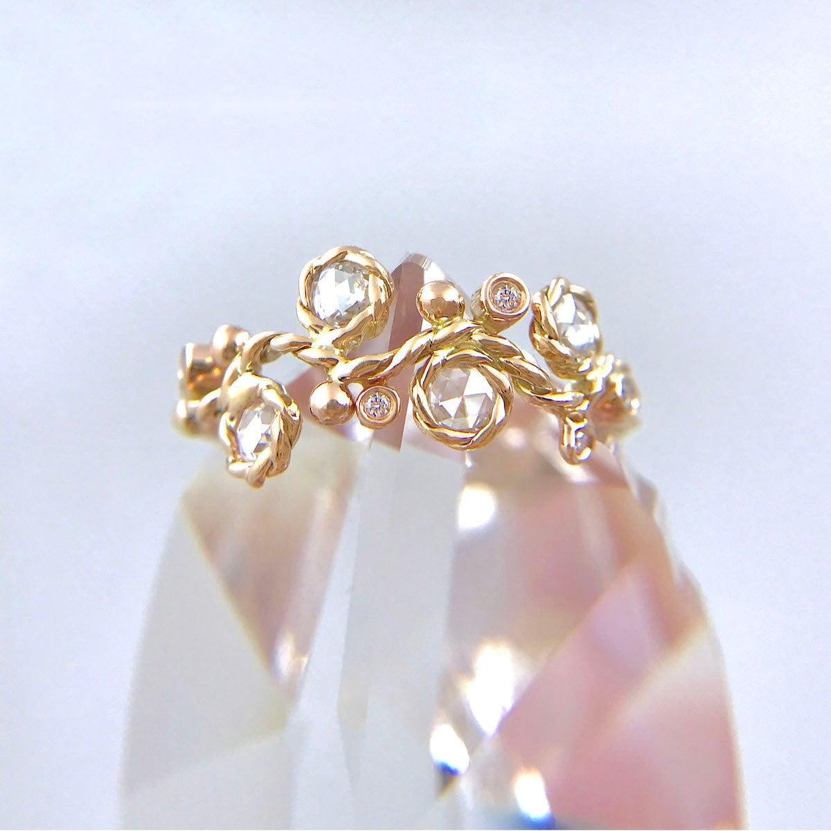 For Sale:  Calliope Rose Cut Diamond Four Stone Twist Vine Half Ring 18 Karat 8