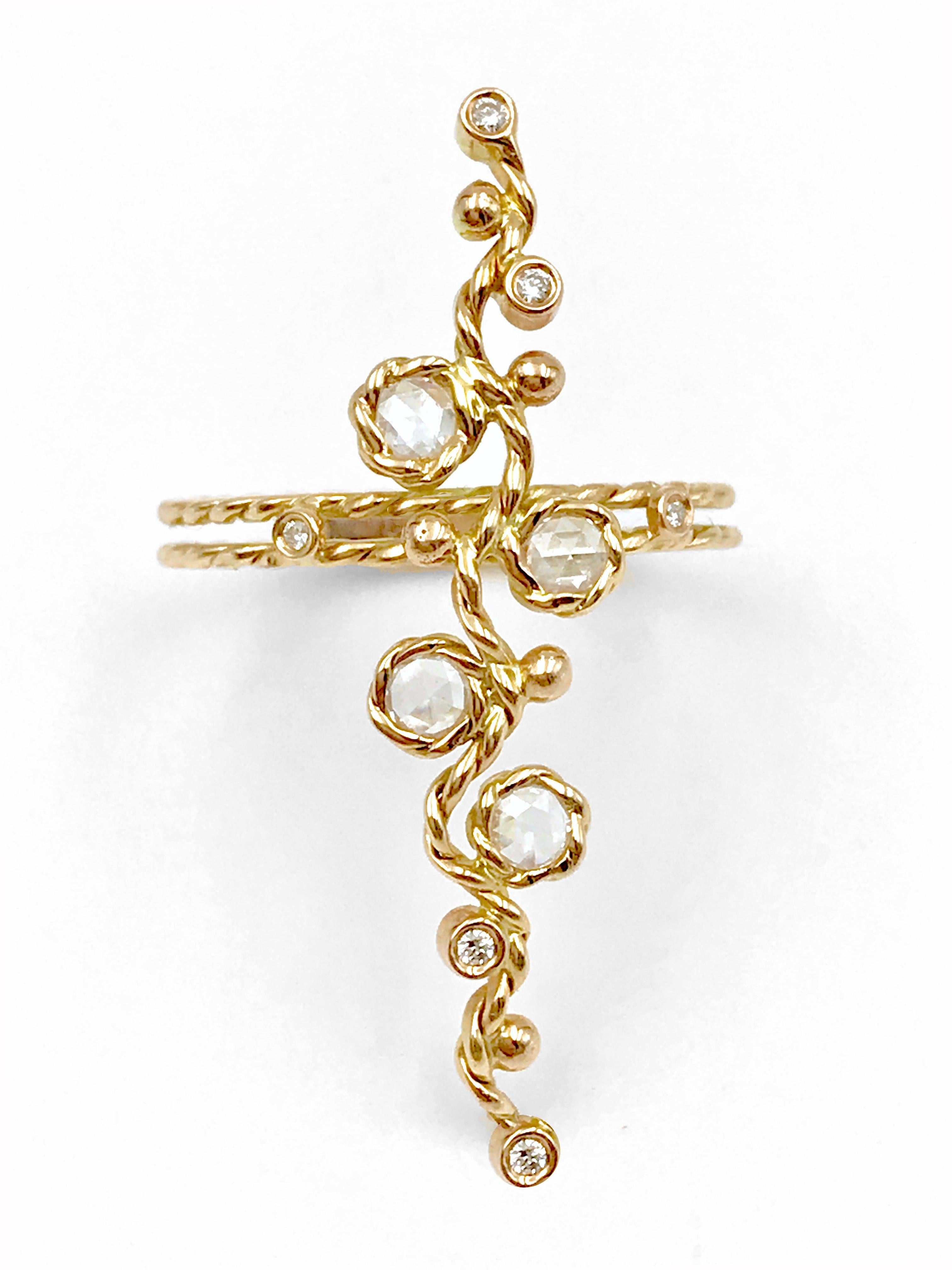 For Sale:  Calliope Rose Cut Diamond Vertical Wavy Bar Ring in 18k Gold 4