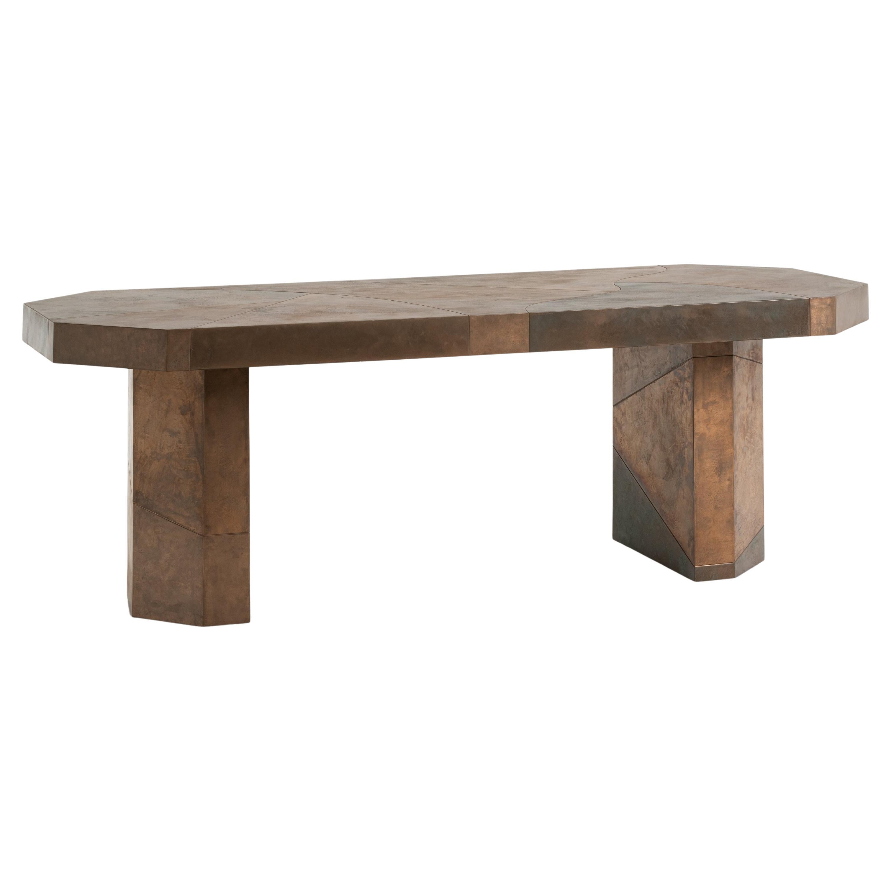Callisto dining table in poplar wood and bronze by Matteo Cibic