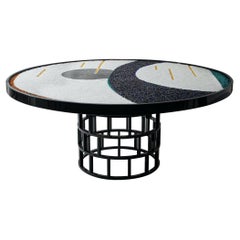 "Callisto's Crossing" Glass Topped Dining Table On Black Enameled Iron Base