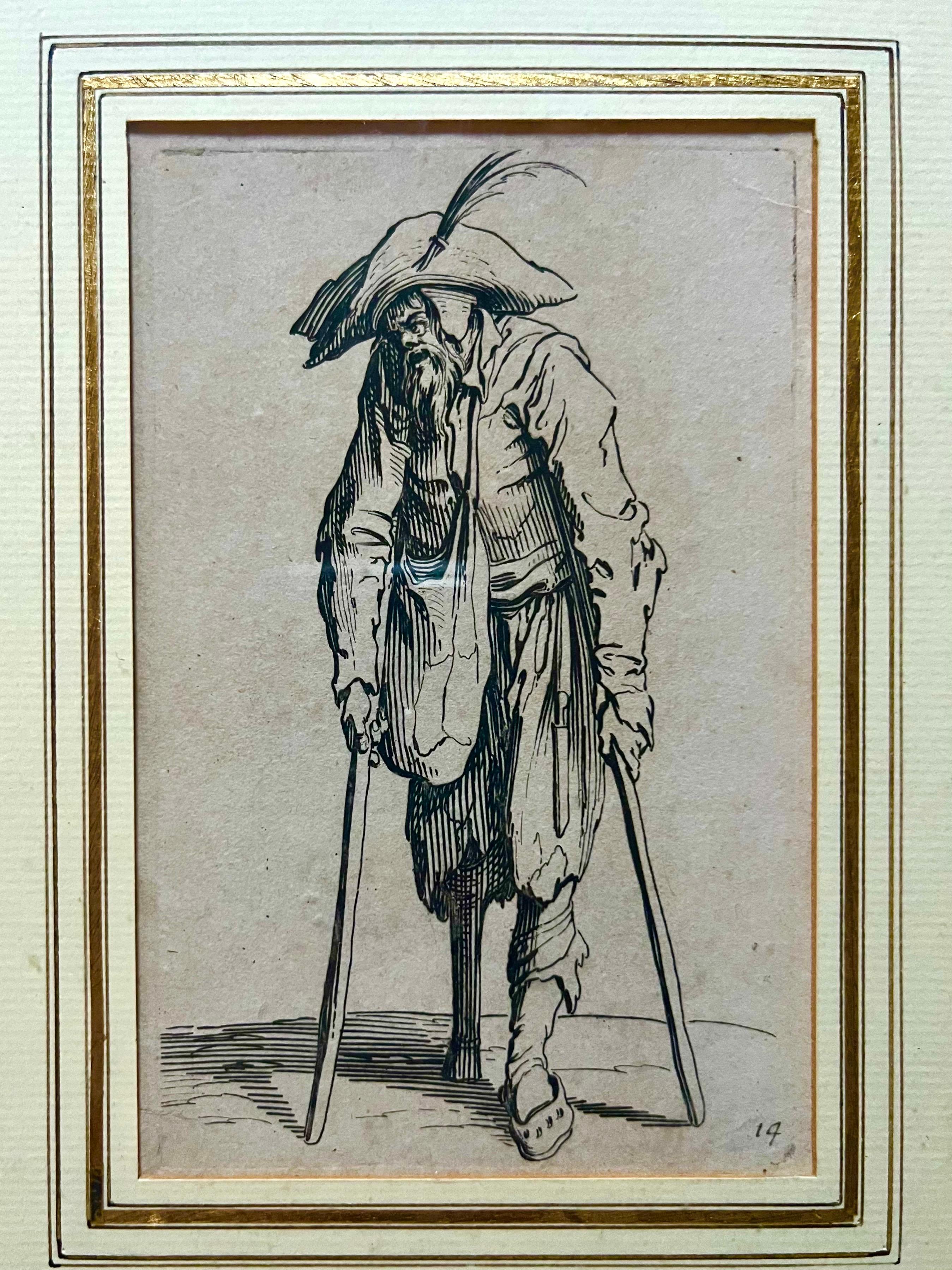 CALLOT – 6er-Set Gravuren Les Gueux – gerahmt – 17. Jacques CALLOT – Frankreich (18. Jahrhundert und früher) im Angebot