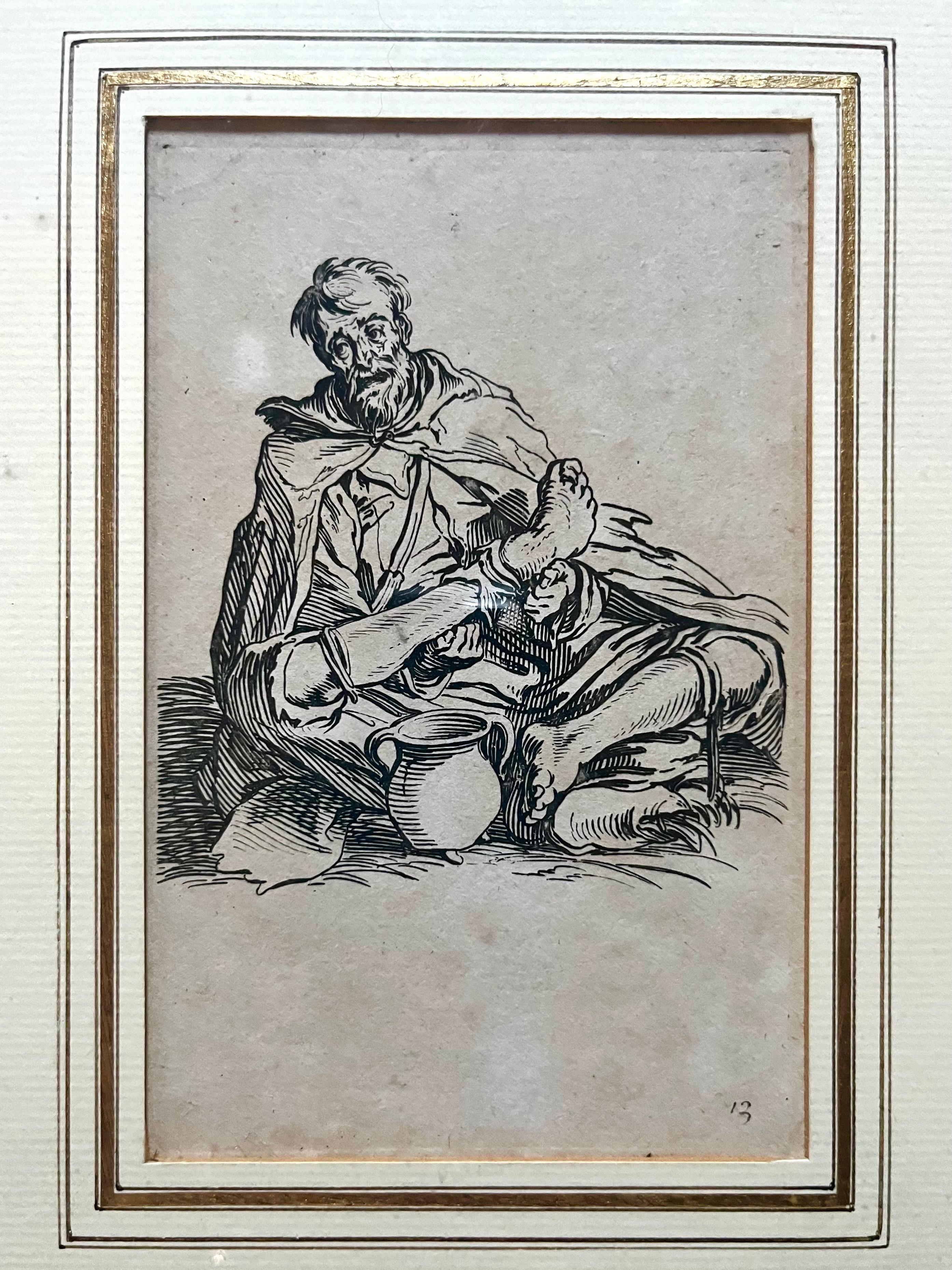 CALLOT – 6er-Set Gravuren Les Gueux – gerahmt – 17. Jacques CALLOT – Frankreich (Papier) im Angebot