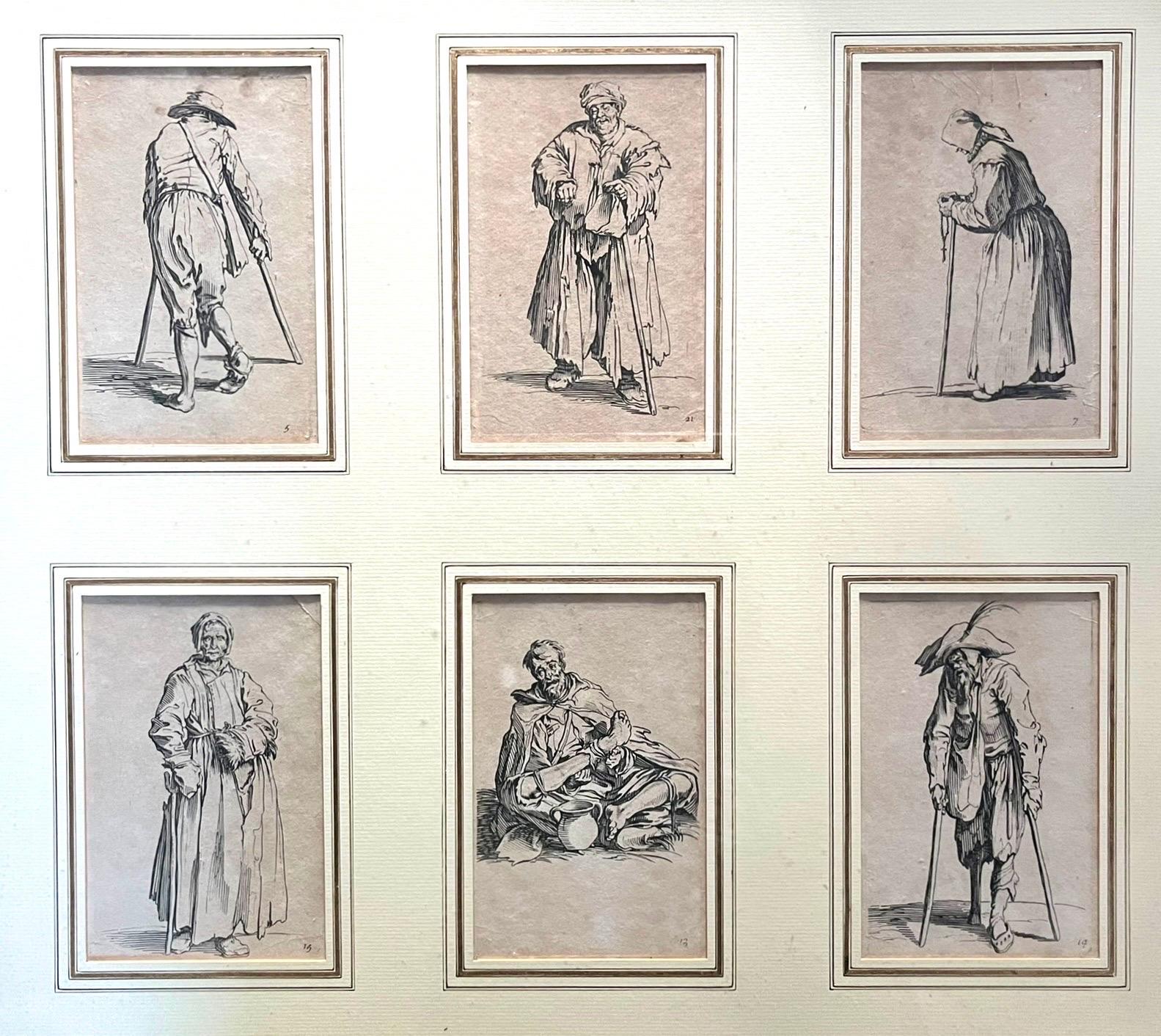 CALLOT – 6er-Set Gravuren Les Gueux – gerahmt – 17. Jacques CALLOT – Frankreich im Angebot 1