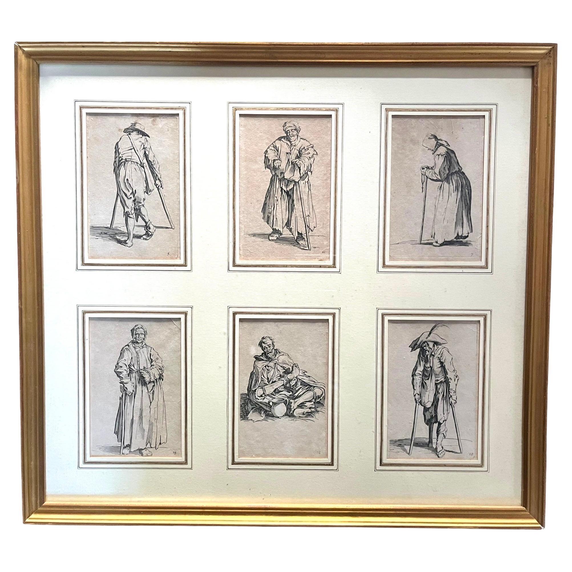 CALLOT Set Of 6 Engravings Les Gueux Framed 17th Jacques CALLOT 