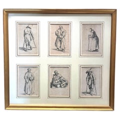 Antique CALLOT - Set of 6 engravings Les Gueux - framed - 17th - Jacques CALLOT - France