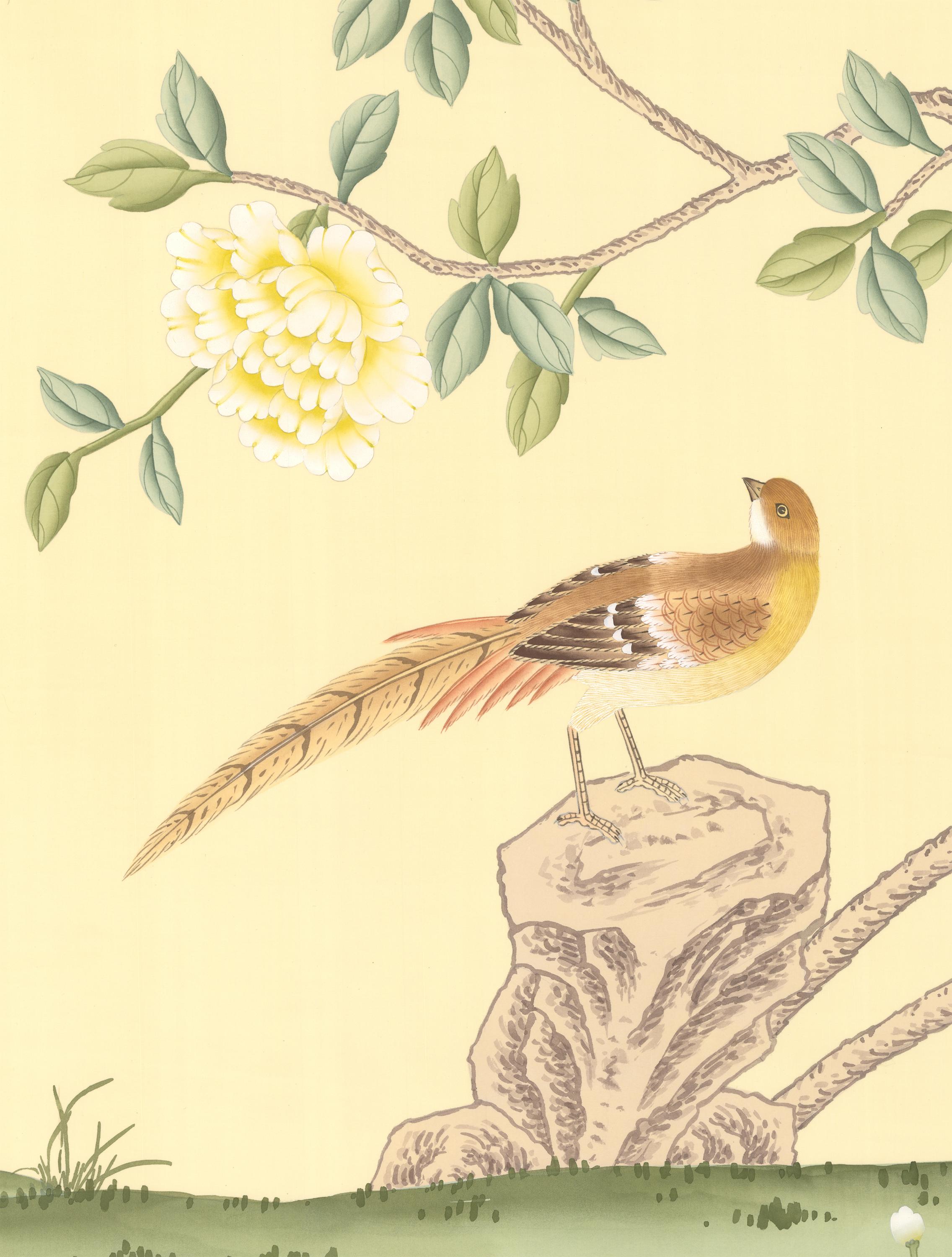 American Calloway Yellow Chinoiserie Wallpaper Mural For Sale
