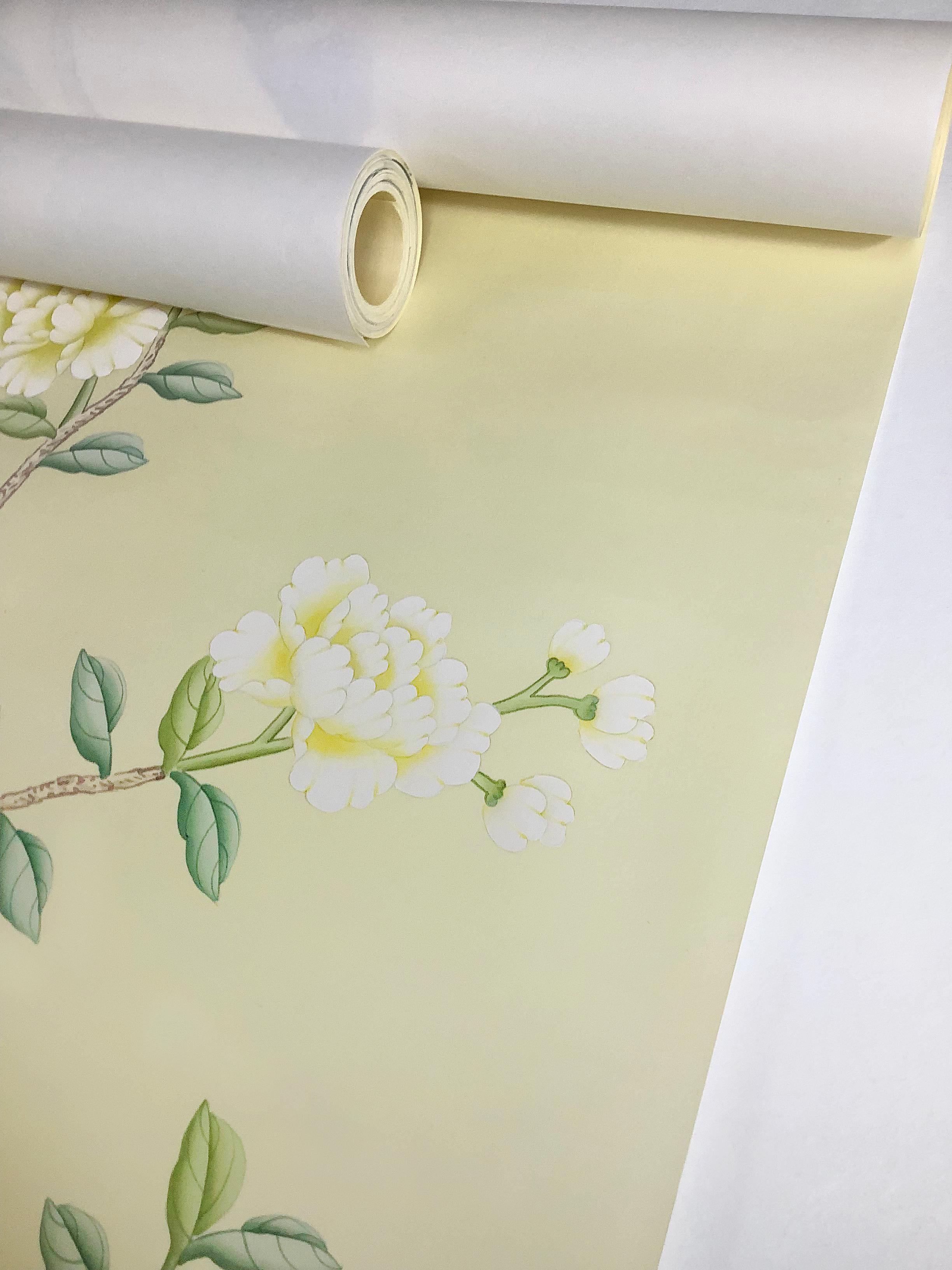 Calloway Yellow Chinoiserie Wallpaper Mural In Excellent Condition For Sale In Staunton, VA