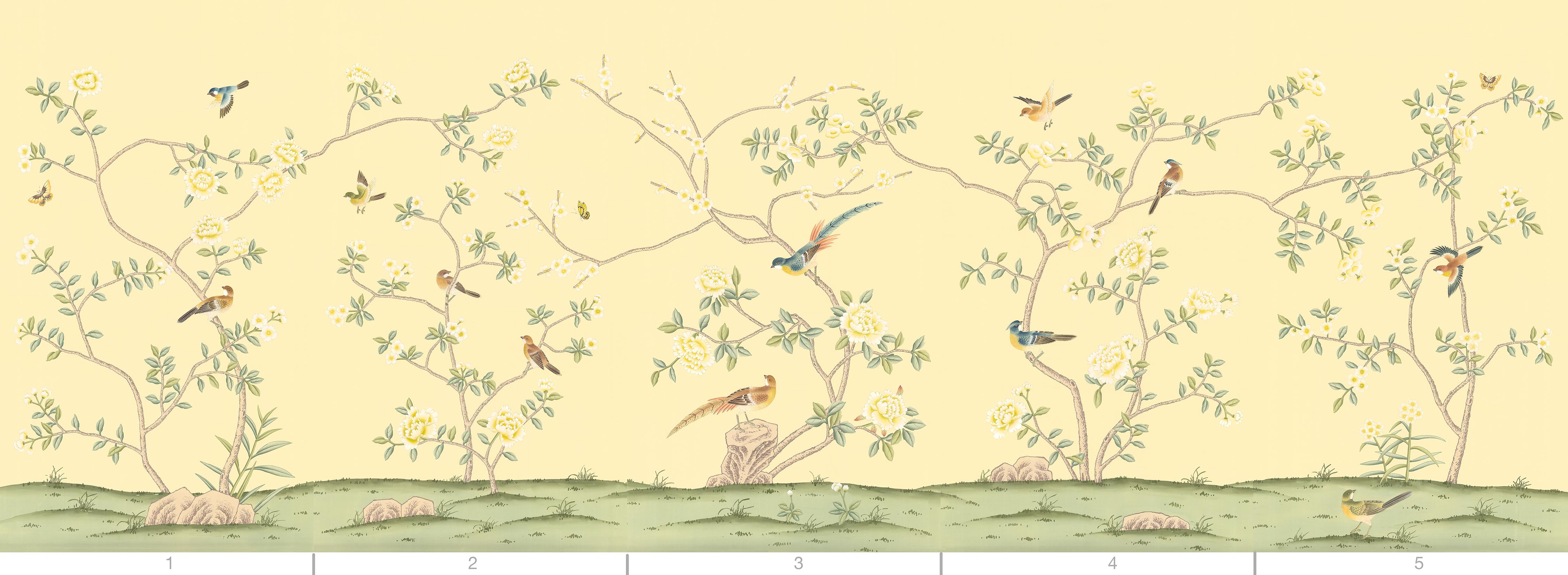 Contemporary Calloway Yellow Chinoiserie Wallpaper Mural For Sale