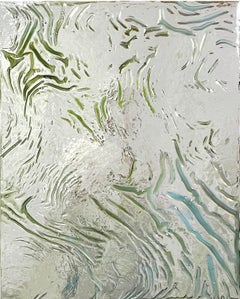 AS.21.9 - contemporary abstract mirrored artwork on panel, blue, green, silver