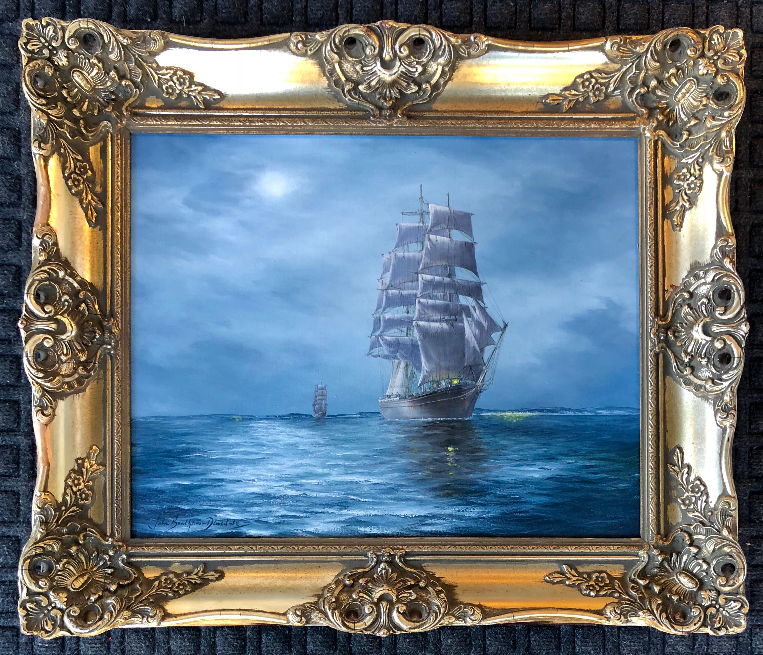Signed lower left, oil on canvas and inscribed on back.

(Born in Yorkshire, England in 1927; died in 2008).

Dinsdale painted the sea and great ships of the era when “Britannia ruled the waves” with her fleets of clipper and fighting ships