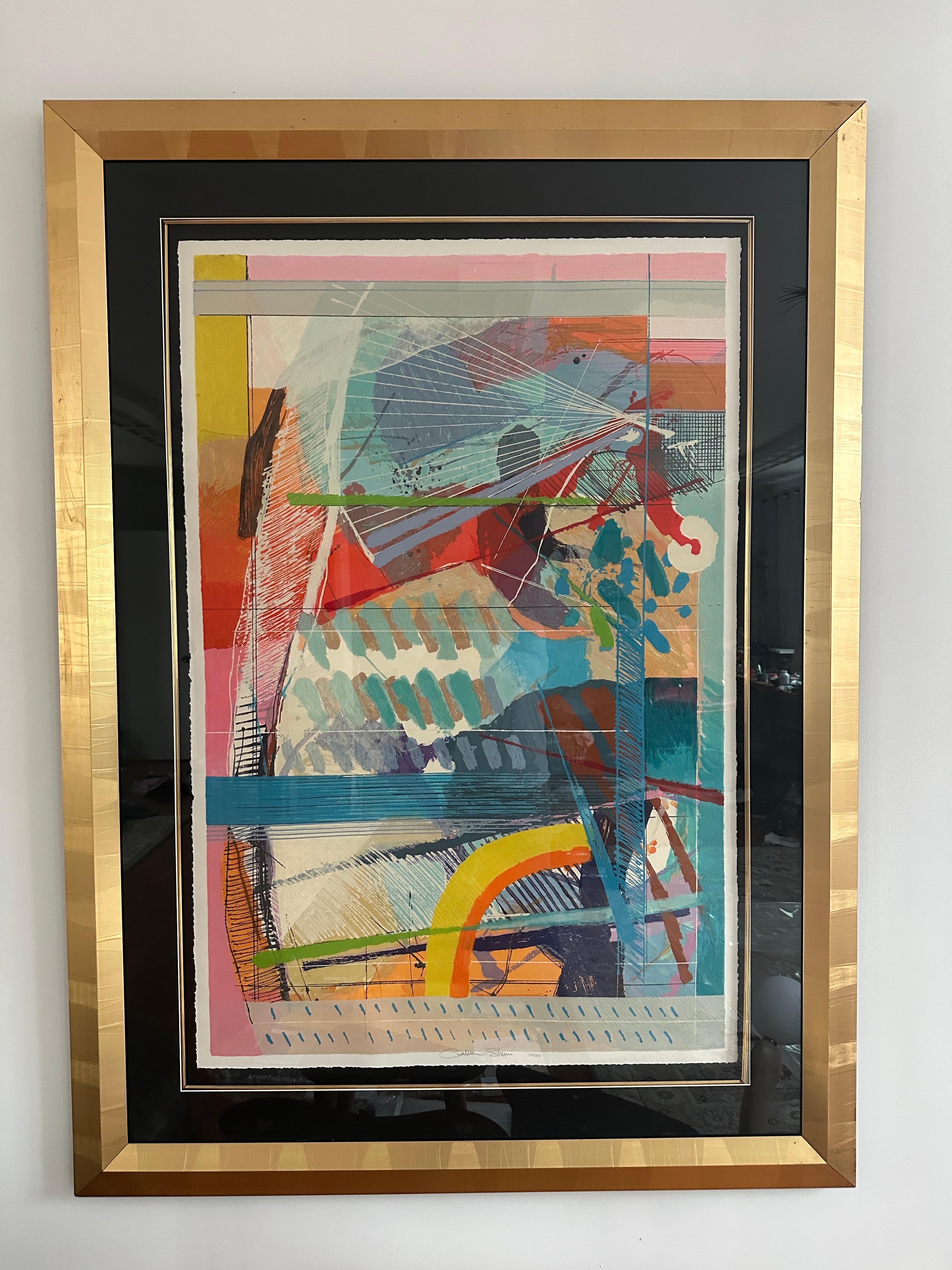 This is a beautiful screenprint in colors by Calman Shemi. This work is in very good overall condition with vibrant colors. This is a limited edition and is signed and numbered along lower edge 'Calman Shemi 64/220'.
This work is framed is a gilt