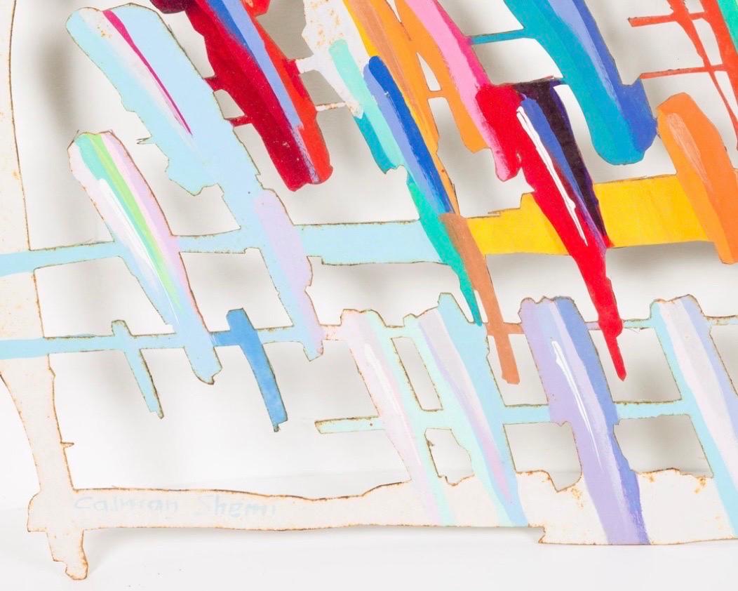 20th Century Calman Shemi Listed Artist Postmodern Abstract Metal Wall Sculpture For Sale